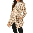 thumbnail image 1 of MODA NOVA Juniors Turn Down Collar Asymmetric Hem Plaids Thin Wrap Coat, 1 of 7