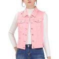 thumbnail image 1 of MODA NOVA Juniors Turn Down Collar Button Denim Washed Vest, 1 of 7