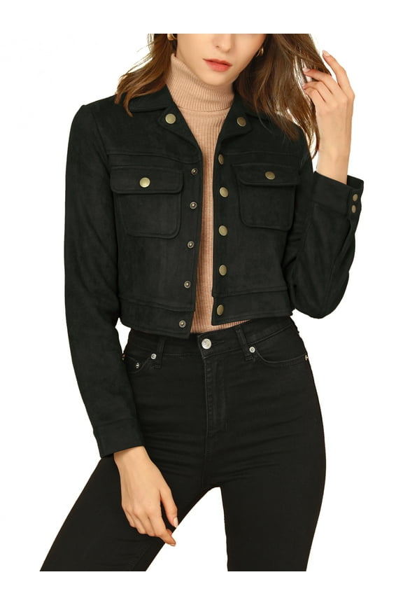 Juniors Turn Down Collar Faux Suede Cropped Moto Jacket