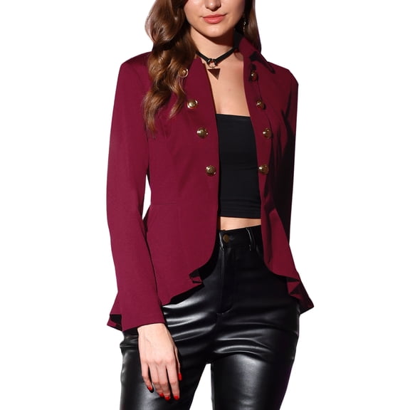 MODA NOVA Juniors Turn Down Collar Open Front High-Low Hem Gothic Peplum Blazer