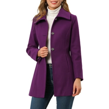 MODA NOVA Juniors Turn-Down Collar Single Breasted Outwear Winter Coat with Pockets