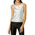 thumbnail image 1 of MODA NOVA Juniors U Neck Sleeveless Stretchy Slim Fit Metallic Tank Tops, 1 of 7