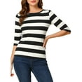 thumbnail image 1 of MODA NOVA Juniors Unlined Round Neck Elbow Sleeves Slim Fit Casual T-Shirt Blacks M, 1 of 6