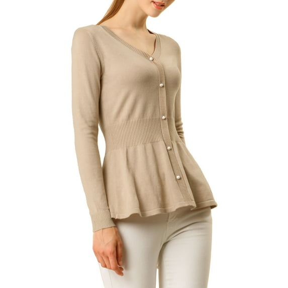 MODA NOVA Juniors V Neck Long Sleeve Ribbed Pullover Knitted Peplum Sweater