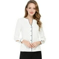 thumbnail image 1 of MODA NOVA Juniors V Neck Long Sleeves Button Down Contrast Color Chiffon Shirt, 1 of 7