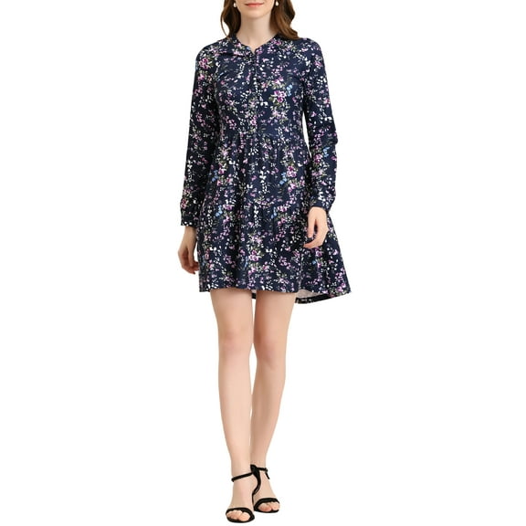 MODA NOVA Juniors V Neck Long Sleeves Cinched Waist Half Placket Floral Dress