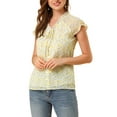 thumbnail image 1 of MODA NOVA Juniors V Neck Short Sleeves Ruffled Trim Ditsy Floral Chiffon Blouse, 1 of 6