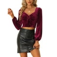 thumbnail image 1 of MODA NOVA Juniors Velvet O-Ring Cut Out Sweetheart Neck Long Sleeve Crop Blouse Top, 1 of 5