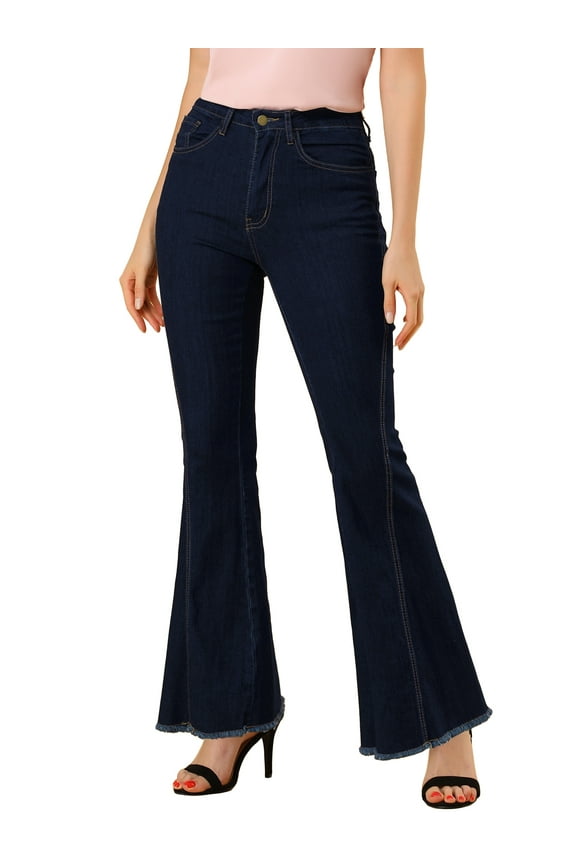 Juniors Vintage Long Pants Classic High Waist Denim Bell Bottoms Jeans