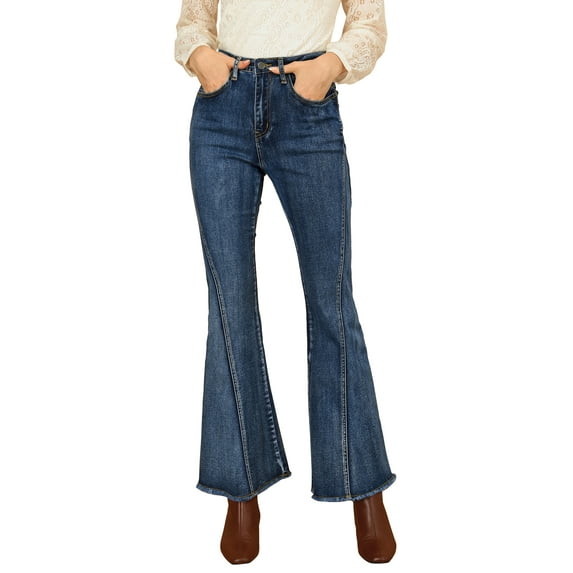 MODA NOVA Juniors Vintage Long Pants Classic High Waist Denim Bell Bottoms Jeans