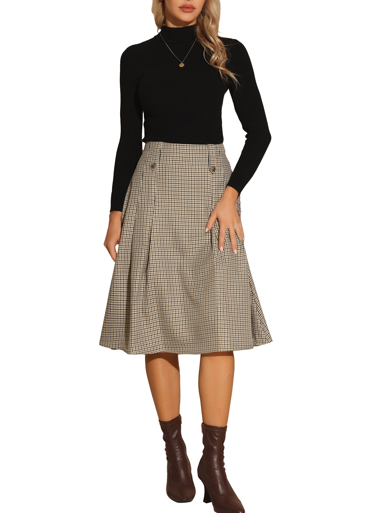 MODA NOVA Juniors Vintage Plaid Skirts High Waist Pleated A