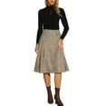 thumbnail image 1 of MODA NOVA Juniors Vintage Plaid Skirts High Waist Pleated A-Line Midi Skirt Brown XS, 1 of 5