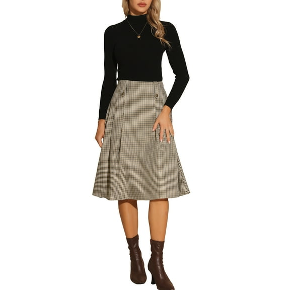 MODA NOVA Juniors Vintage Plaid Skirts High Waist Pleated A-Line Midi Skirt Brown XS