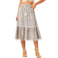 thumbnail image 1 of INSPIRE CHIC Women's' Vintage Printed Elastic Waist Tiered Tassel Fringe Skirts, 1 of 5