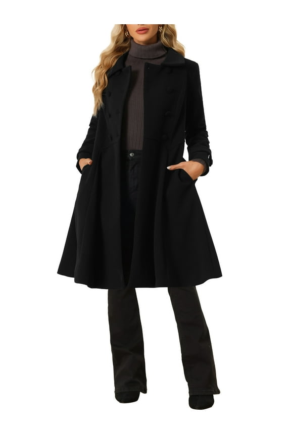 Juniors Vintage Winter Coat A Line Double Breasted Overcoat