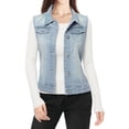 thumbnail image 1 of MODA NOVA Juniors Washed Chest Flap Pockets Single Breasted Denim Vest Jacket, 1 of 4