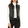 thumbnail image 1 of MODA NOVA Juniors Washed Chest Flap Pockets Single Breasted Denim Vest Jacket, 1 of 5