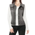 thumbnail image 1 of MODA NOVA Juniors Washed Chest Flap Pockets Single Breasted Denim Vest Jacket, 1 of 4