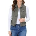 thumbnail image 1 of MODA NOVA Juniors Washed Chest Flap Pockets Single Breasted Denim Vest Jacket, 1 of 6