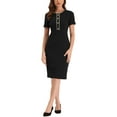thumbnail image 1 of MODA NOVA Juniors Wear-to-Work Business Round Neck Short Sleeve Sheath Midi Dresses, 1 of 4
