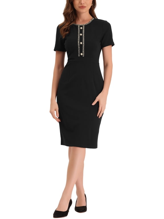 Juniors Wear-to-Work Business Round Neck Short Sleeve Sheath Midi Dresses