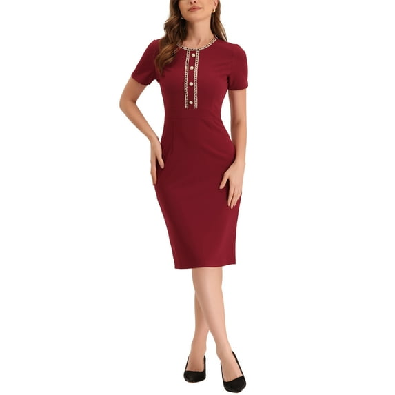 MODA NOVA Juniors Wear-to-Work Business Round Neck Short Sleeve Sheath Midi Dresses