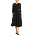 thumbnail image 1 of MODA NOVA Juniors Wear-to-Work Elegant 3/4 Sleeve V Neck A-Line Midi Dress, 1 of 5