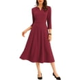 thumbnail image 1 of MODA NOVA Juniors Wear-to-Work Elegant 3/4 Sleeve V Neck A-Line Midi Dress, 1 of 4