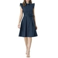 thumbnail image 1 of MODA NOVA Juniors Wear to Work Ruffled Sleeve Button Down Belted Knee Length Shirt Dress, 1 of 6