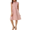 thumbnail image 1 of MODA NOVA Juniors Wear to Work Ruffled Sleeve Button Down Belted Knee Length Shirt Dress, 1 of 6