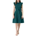 thumbnail image 1 of MODA NOVA Juniors Wear to Work Ruffled Sleeve Button Down Belted Knee Length Shirt Dress, 1 of 6