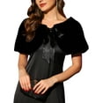 thumbnail image 1 of MODA NOVA Juniors Wedding Faux Fur Cropped Shrug Shawl with Bowknot Satin Ribbon Black L, 1 of 5
