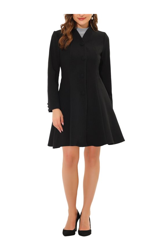 Juniors Winter A-Line Long Sleeve Single Breasted Peplum Hem Long Coat
