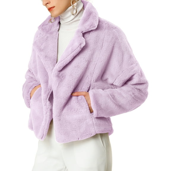 MODA NOVA Juniors Winter Fashion Loose Faux Fur Coat Crop Jacket Taro Purple XL