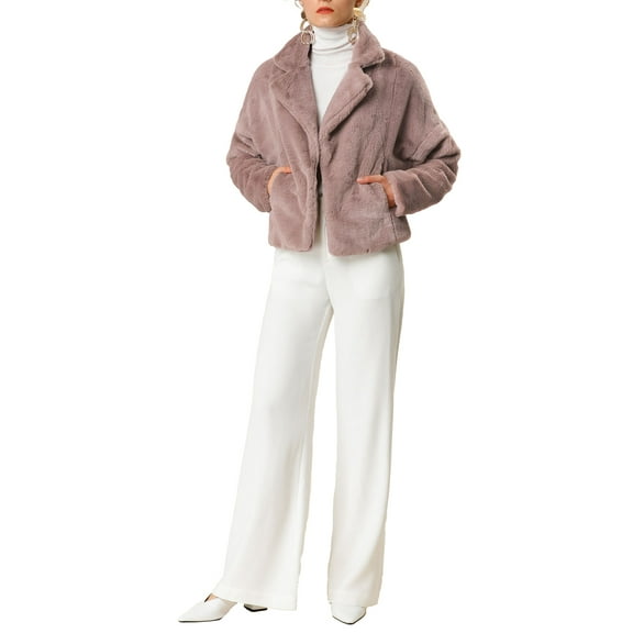 MODA NOVA Juniors Winter Fashion Loose Faux Fur Cropped Jacket Coat Dusty Pink M