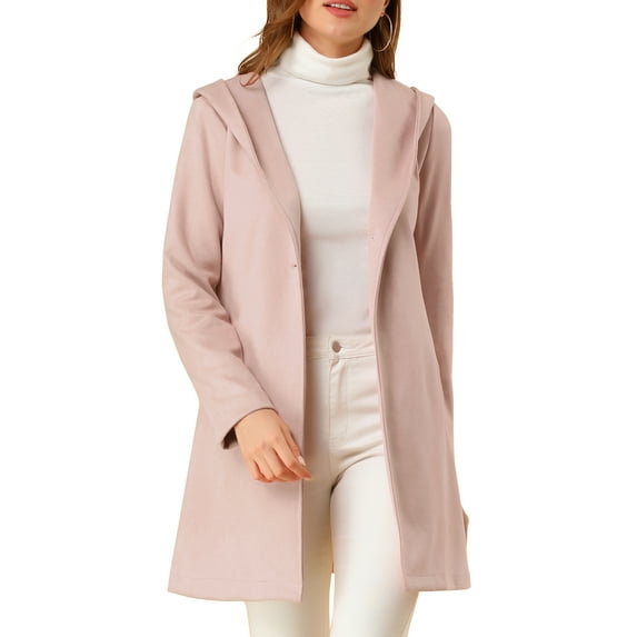 MODA NOVA Juniors Winter Faux Suede Lapel Hooded Wrap Belted Long Trench Coat