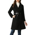 thumbnail image 1 of MODA NOVA Juniors Winter Lapel Collar Belted Single Breasted Long Coat Black XS, 1 of 4