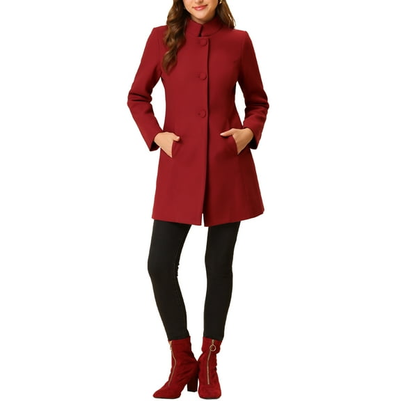 MODA NOVA Juniors Winter Stand Collar Long Sleeve Single Breasted Long Overcoat