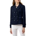 thumbnail image 1 of MODA NOVA Juniors Winter Worsted Notched Lapel Double Breasted Short Peacoat Dark Blue L, 1 of 7