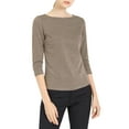 thumbnail image 1 of MODA NOVA Juniors Work Boat Neck 3/4 Sleeve Stretchy Knit Blouse M Brown, 1 of 7