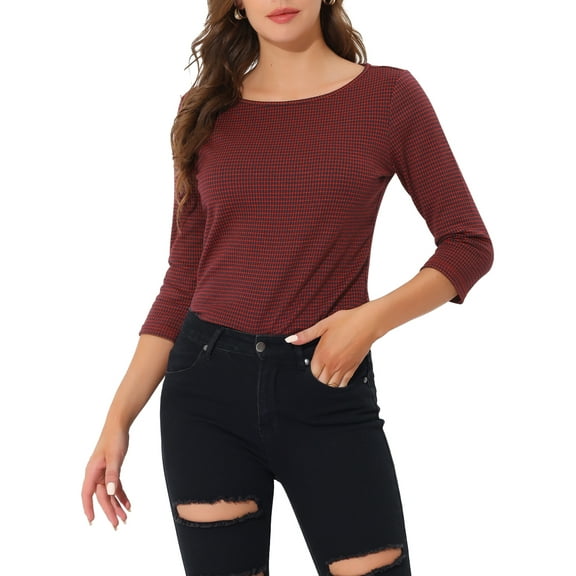 MODA NOVA Juniors Work Boat Neck 3/4 Sleeve Stretchy Knit Blouse S Red a