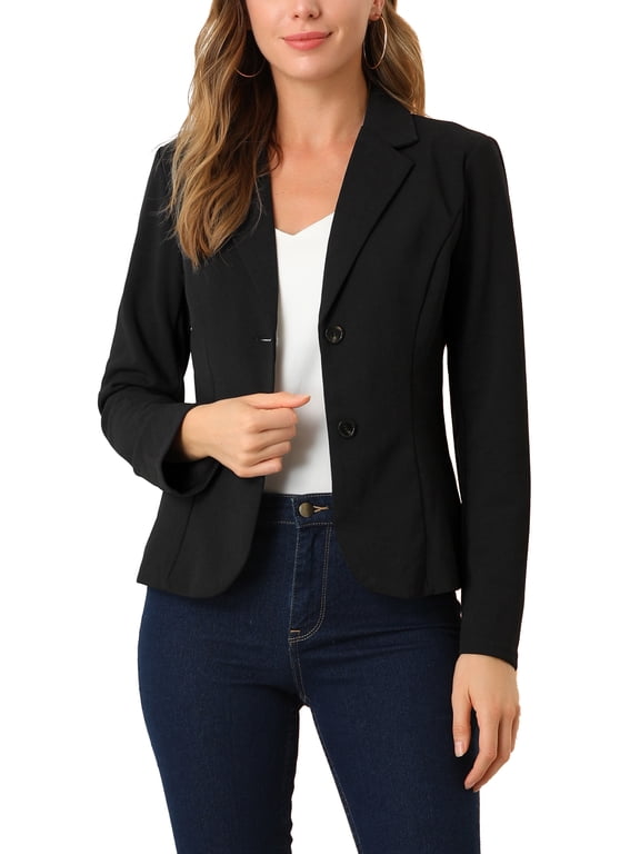 Juniors Work Lapel Collar Stretchy Jacket Suit Blazer Black M