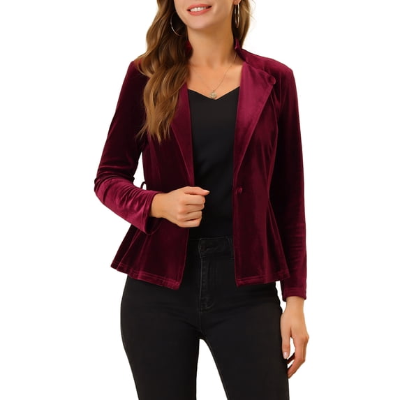 MODA NOVA Juniors Work Office Belted Notched Lapel Long Sleeves Velet Blazer