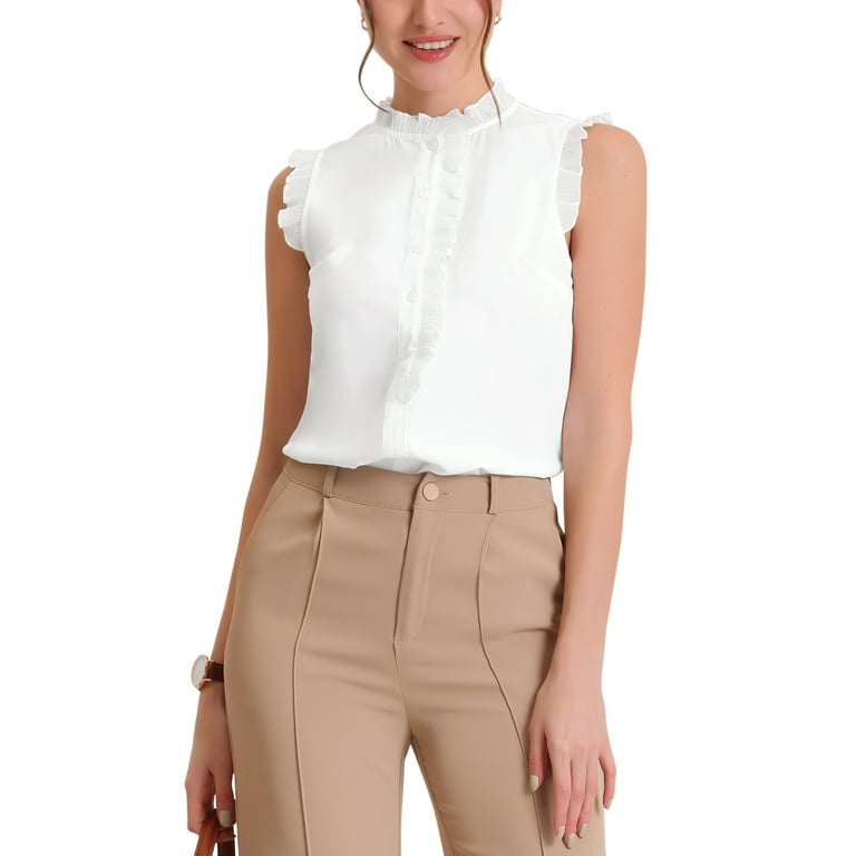 Ruffle button up blouse outlet