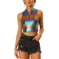 thumbnail image 1 of MODA NOVA Juniors’s Mock Neck Zipper Front Sleeveless Holographic Sparkle Party Tops Multicolor Black XS, 1 of 6
