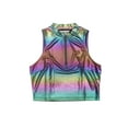 thumbnail image 1 of MODA NOVA Juniors’s Mock Neck Zipper Front Sleeveless Holographic Sparkle Party Tops Multicolor Rainbow M, 1 of 5