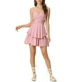 thumbnail image 1 of MODA NOVA Juniors’s Spaghetti Strap Dress Ruffles Peplum Casual Crisscross Mini Dresses, 1 of 1