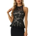 thumbnail image 1 of MODA NOVA Lace Peplum Top for Juniors Elegant Sweetheart Neck Sleeveless Top Black L, 1 of 4