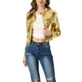thumbnail image 1 of MODA NOVA Metallic Cropped Jacket for Juniors Stand Collar Zip Up Shiny Biker Holographic Jackets Gold L, 1 of 4