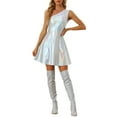 thumbnail image 1 of MODA NOVA Metallic Sleeveless Dress for Junior's One Shoulder Party Disco Holographic Dresses, 1 of 1